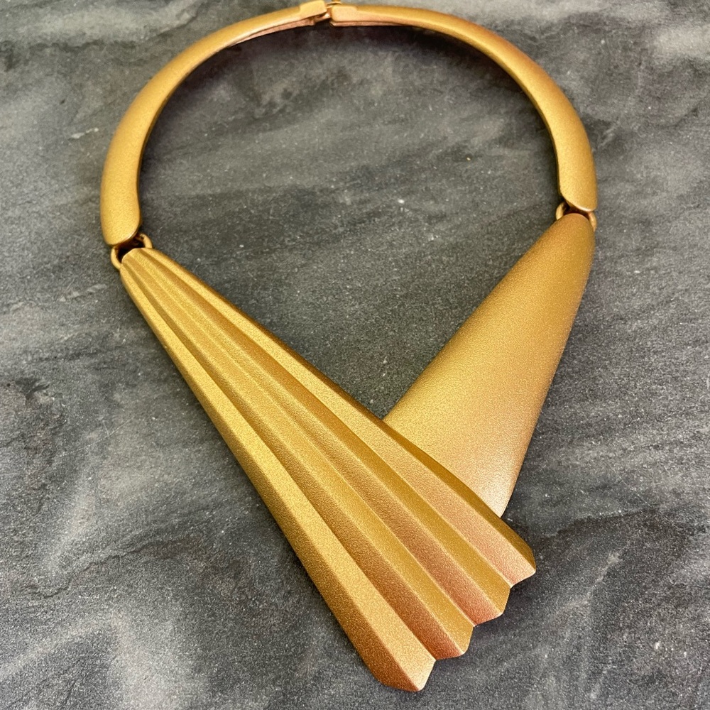 Vintage Monet Runway Brushed Matte Gold Statement Necklace - Picture 6 of 14